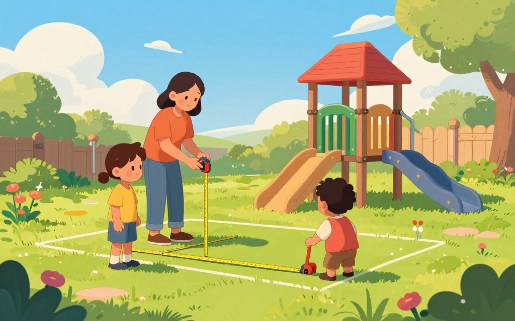 משפחה מודדת חצר לפני הצבת מתקן משחקים משפחה מודדת חצר לפני הצבת מתקן משחקים